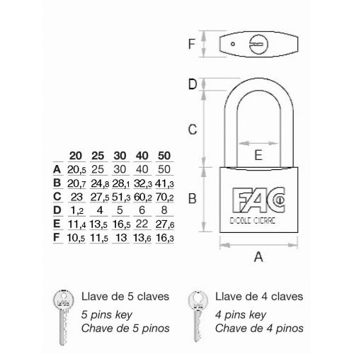 Candado FAC de arco largo pro.